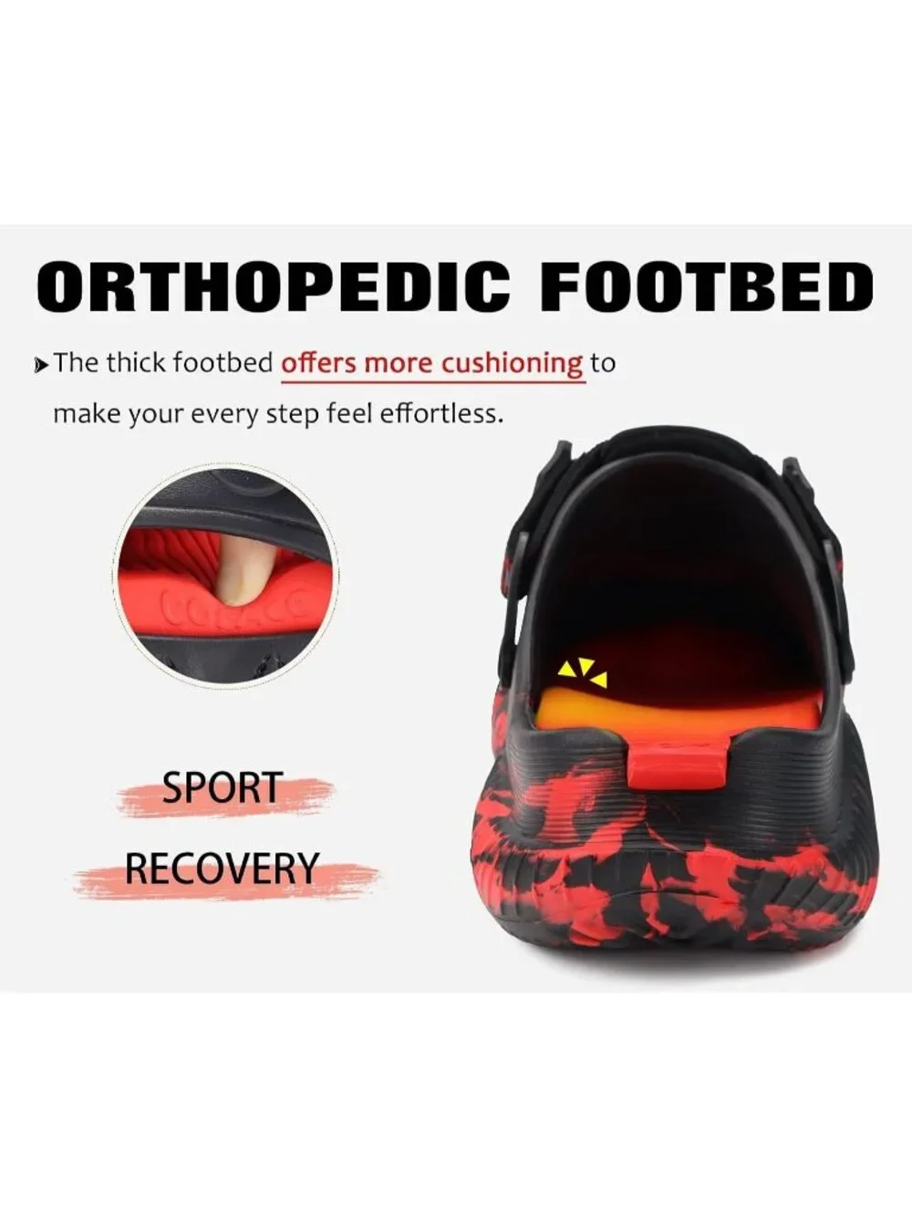 Men's Camo Black Red Recovery Clogs Orthopedic Mules Thick Sport Sandal Shoes